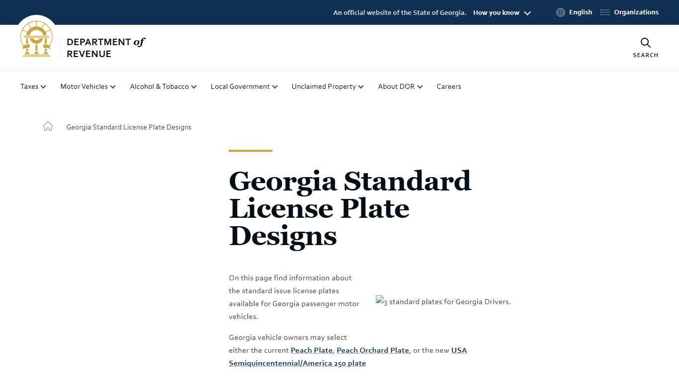 Georgia Standard License Plate Designs Department of Revenue