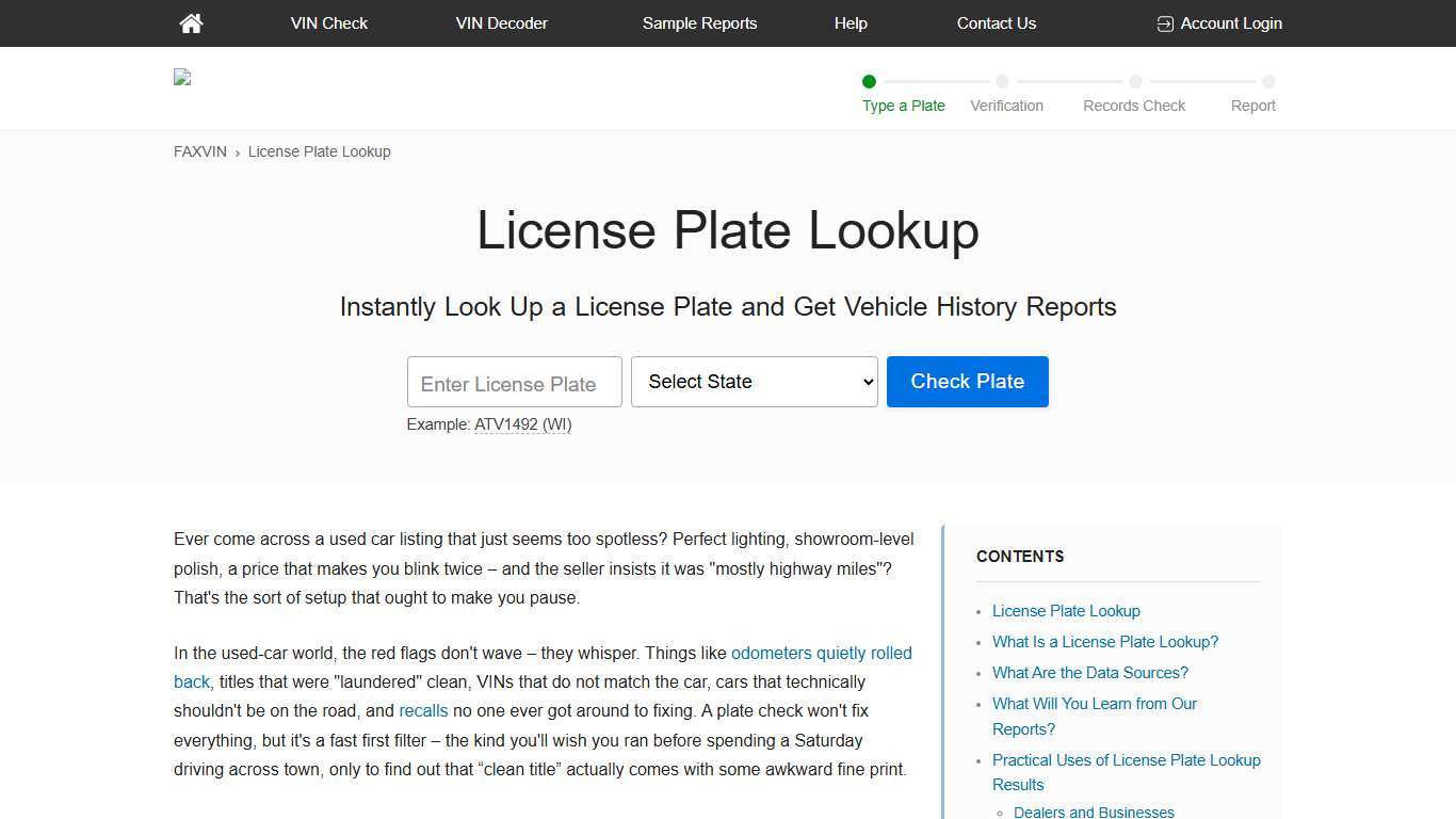 License Plate Lookup – Vehicle History by Plate