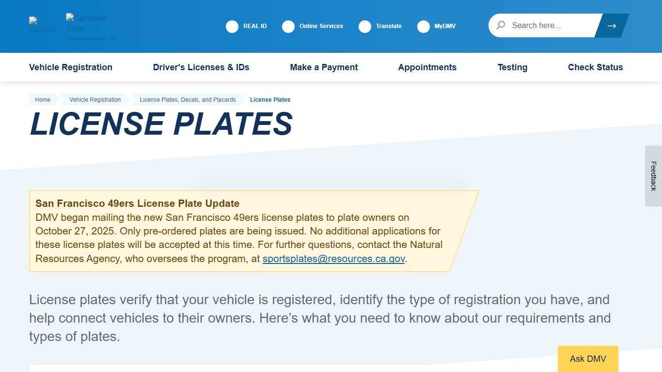 License Plates - California DMV